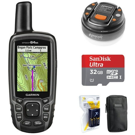 Garmin 010-01199-20 GPSMAP 64st Worldwide Handheld GPS 1 Yr. Subscription Preloaded US Map + 32GB Memory Card + LED Brite-Nite Dome Lantern Flashlight + Carrying Case + 4x AA Batteries w/ (Best Rated Handheld Gps)