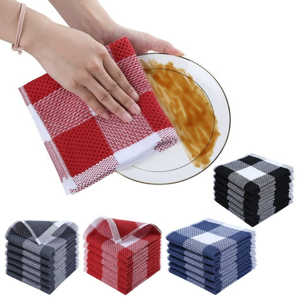 Paños de cocina de algodón, 6 unidades, absorbentes, 34 x 34 cm, paños de mesa de tejido enrejado, de secado rápido, multiusos para la limpieza del hogar (negro).