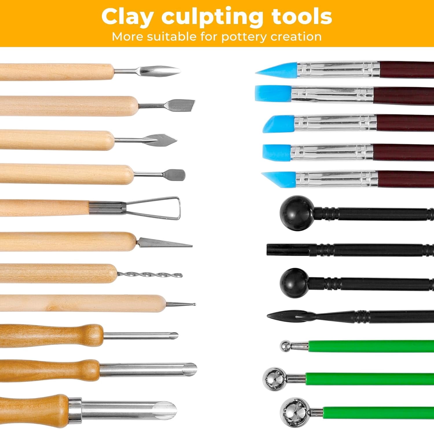 42 PCS Adult Clay Sculpting Tools Kit, All-in-One Pottery Tool Set for Carving, Molding & Shaping - for Adult Hobbyists and Artists
