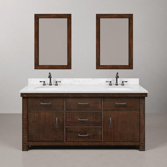Water Creation Aberdeen 72"W Wood Double Bathroom Vanity in Brown