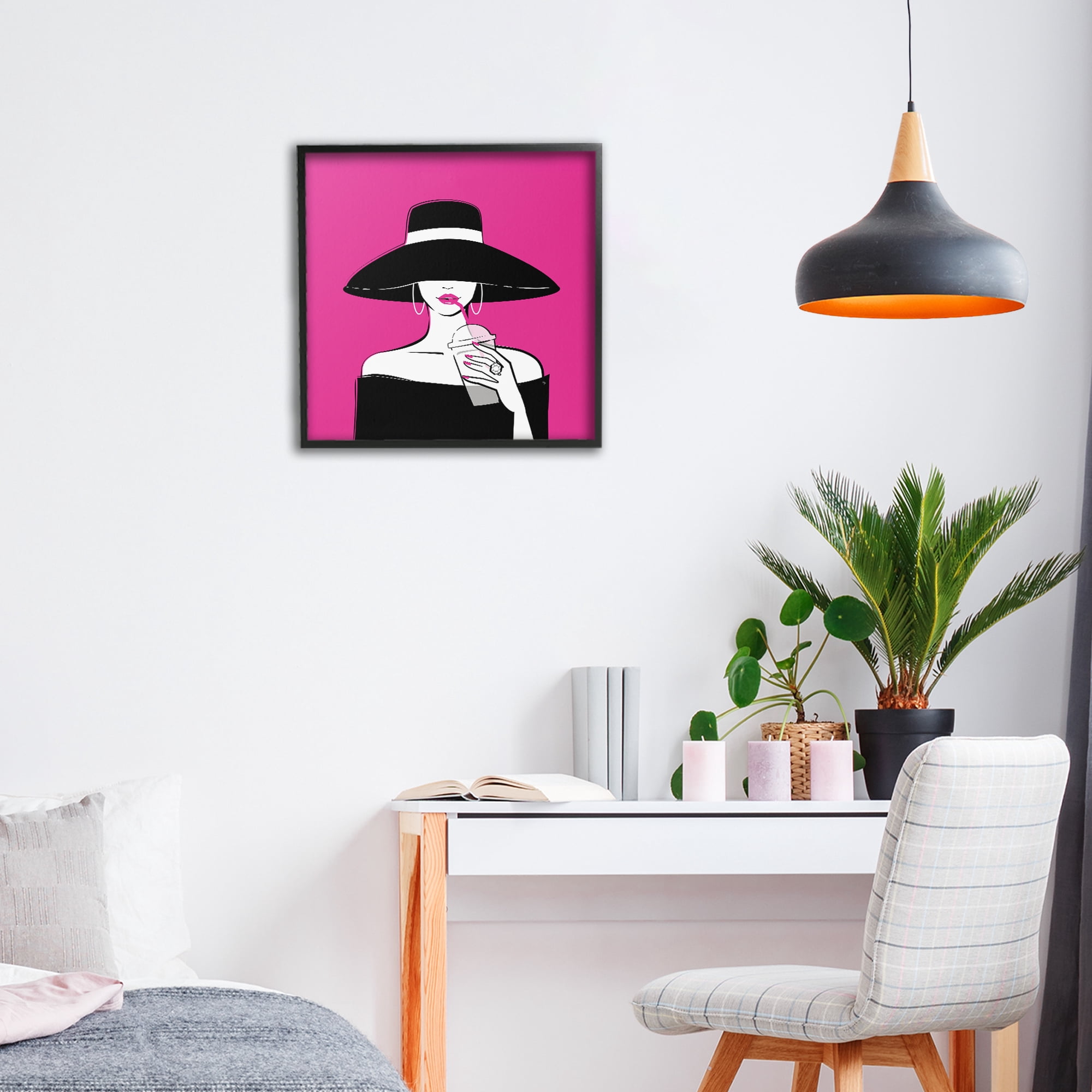 Stupell Industries Black Hat Glamourous Woman Black Framed Giclee Art, design by Martina Pavlova