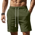 thumbnail image 7 of Hurxie Mens Casual Linen Shorts - 7 inch Elastic Waist Drawstring Summer Beach Vacation Short Army Green,S, 7 of 7