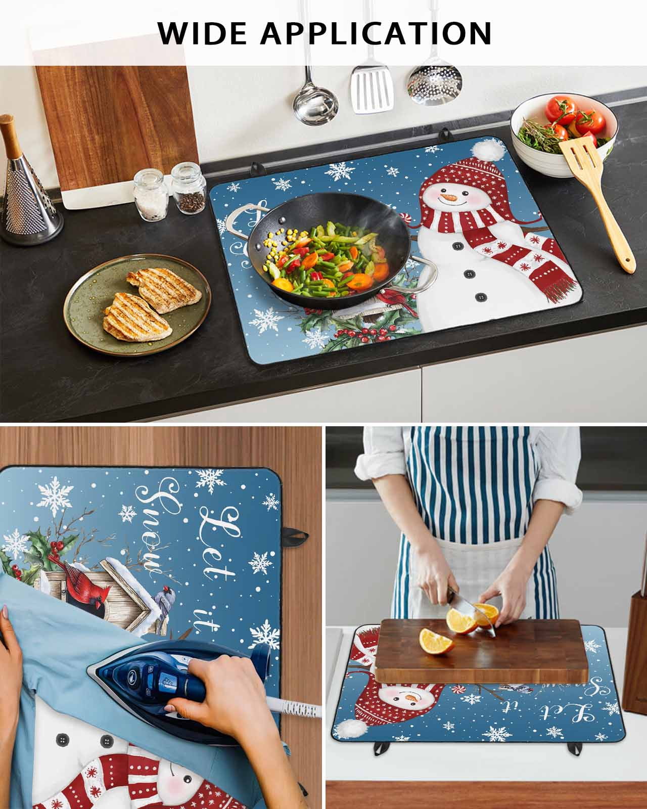 Large Induction Cooktop Protector Mat Blue Grey Snowman Christmas Stove Top Covers for Electric Stove, Xmas Snowflake Birds Berry Winter Decorative Stove Burner Cover Mats, Glass Top Stove Cover