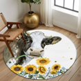 thumbnail image 3 of Round Area Rug 8 Ft, Sunflowers Cow Washable Non-Slip Circle Carpet for Living Room/Bedroom, Farmhouse Rustic Animals Flowers Floral Collection Low-Profile Large Area Rugs for Indoor, 3 of 7