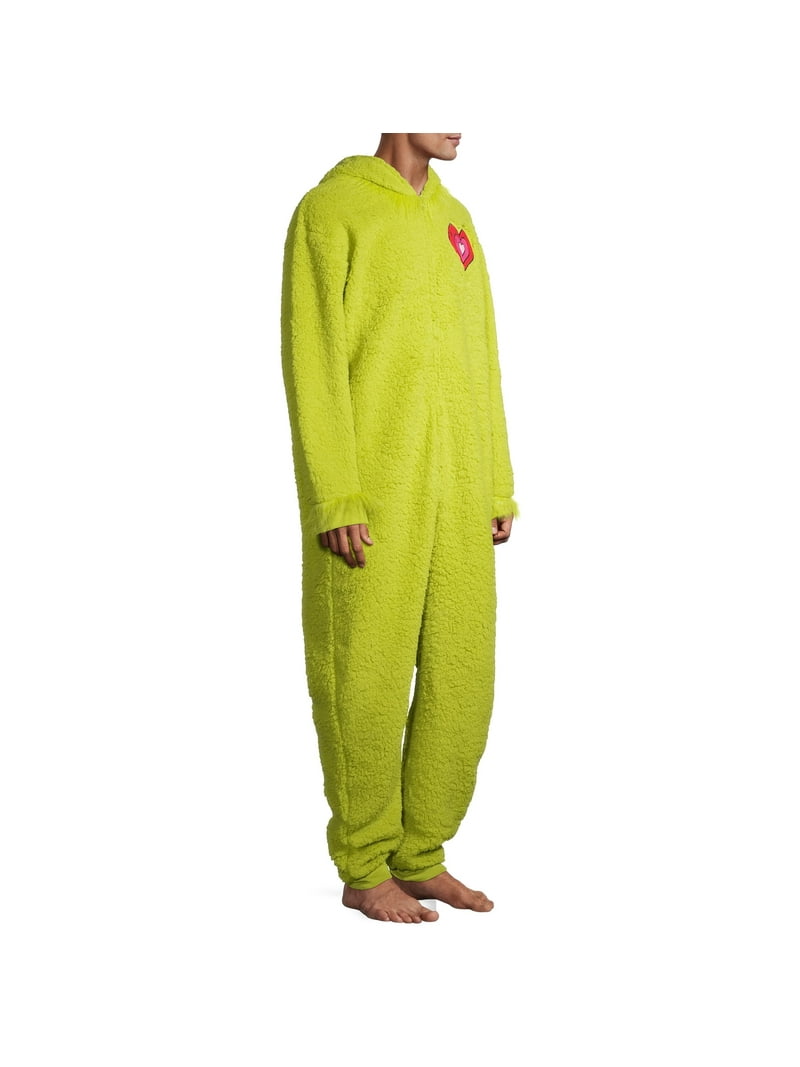 The Grinch Men's Fuzzy Plush Warm Holiday Hooded Union Suit