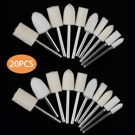 Grinding Mandrel - 20Pack Wool Felt Mounted Mandrel Polishing Buffing Wheels Grinding Bits Grinder Head Polish Watch Jewelry Rotary Dremel Tool Accessories Attachment - 1/8 Inch Shank