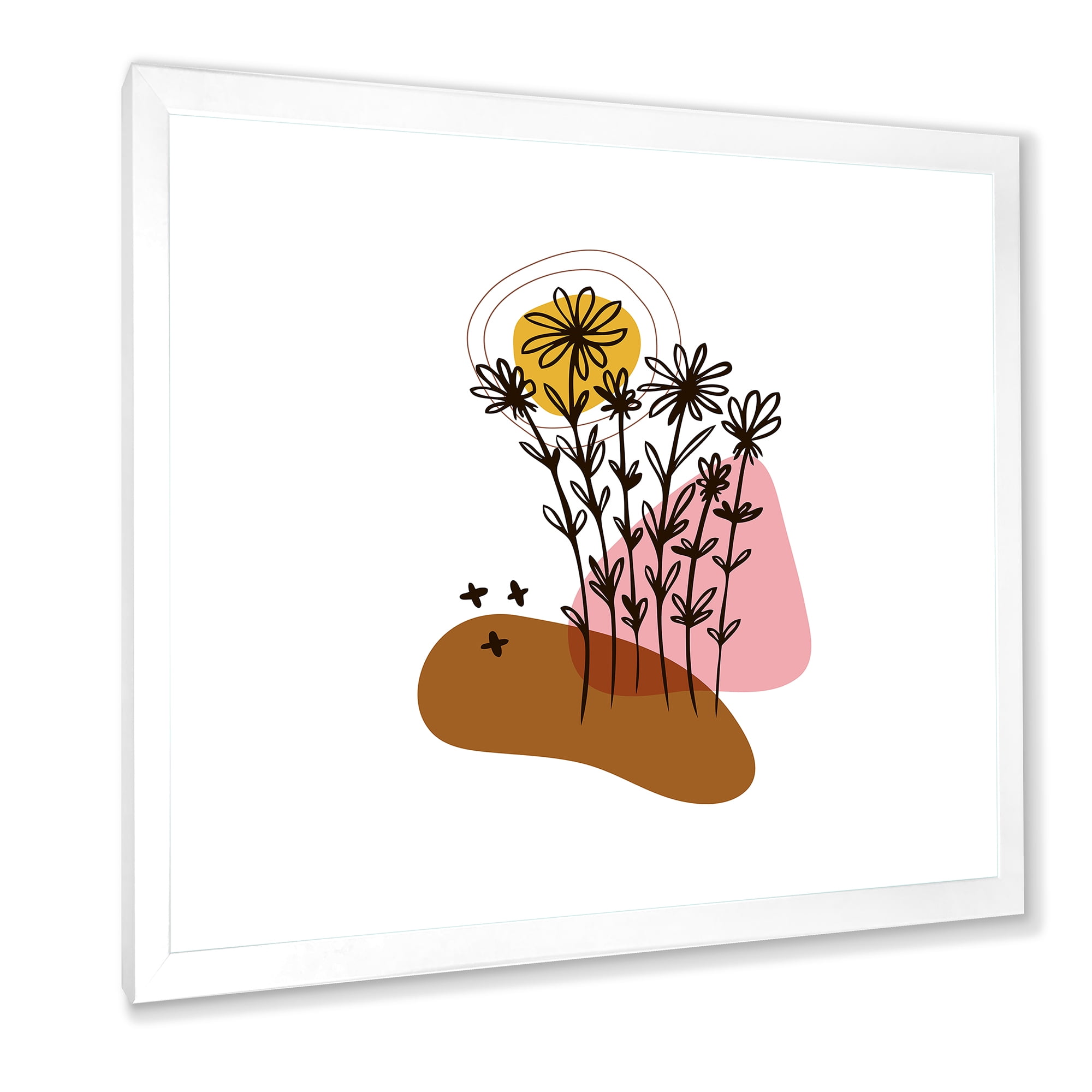 Designart 'Abstract Flowers Plants With Elementary Shapes I' Modern Framed Art Print