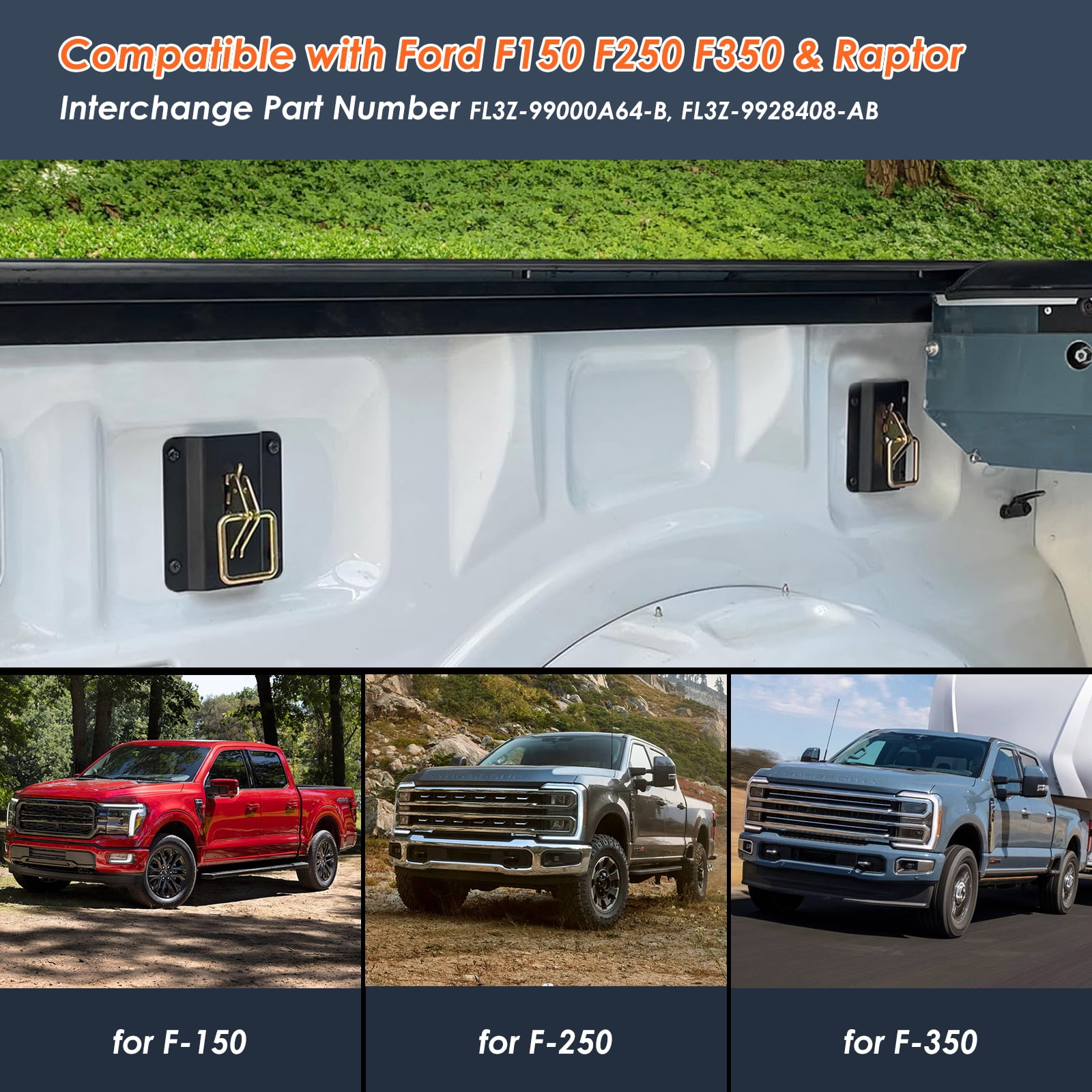 4 Pack Truck Bed Tie Down Anchor Boxlink E Port Bracket Plates & E-Track D Rings Compatible with Ford Raptor 2015-2024 F150 / F250 / F350 Super Duty, Fit for Other E Track Accessories