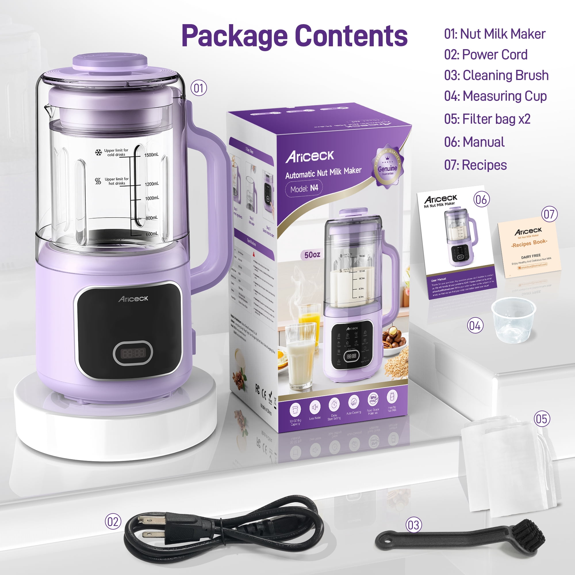 50OZ Nut Milk Maker,   10-in-1 Automatic Soy Milk Machine for Homemade Oat, Coconut, Almond, Yogurt, with Self-Clean, Delay Start, Keep Warm Boil Water