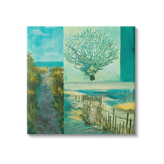Stupell Industries Modern Beach Coral Collage Landscape Painting Gallery Wrapped Canvas Art Print Wall Art, 17 x 17