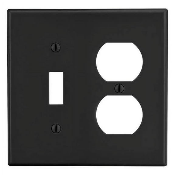 Duplex Receptacle Wall Plate, Number of Gangs: 2 Plastic, Satin Finish, Black