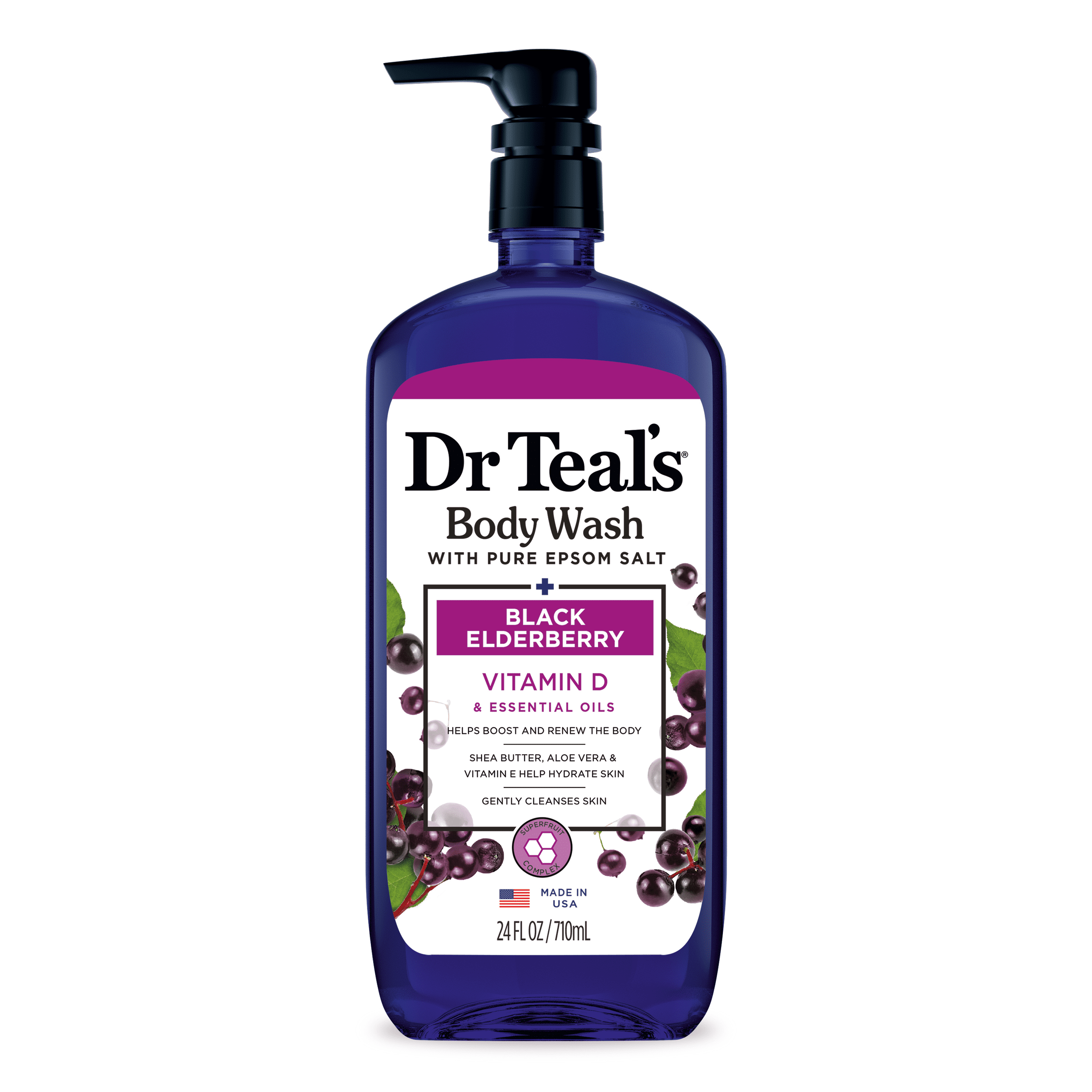 Dr Teal's Body Wash with Pure Epsom Salt with Black Elderberry, 24 fl