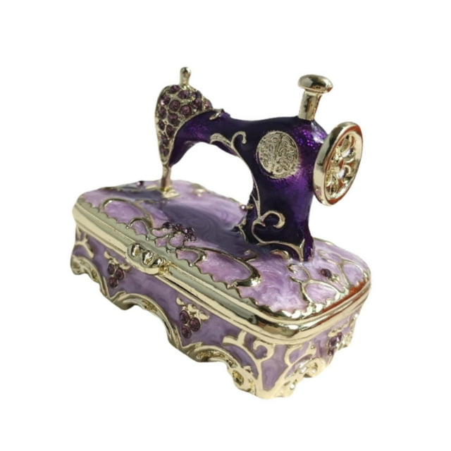 Máquina de almacenamiento de joyas Máquina de coser Figurina Aleación Atinguidad de la casa Caja del tesoro del tesoro para la estantería de la sala Púrpura