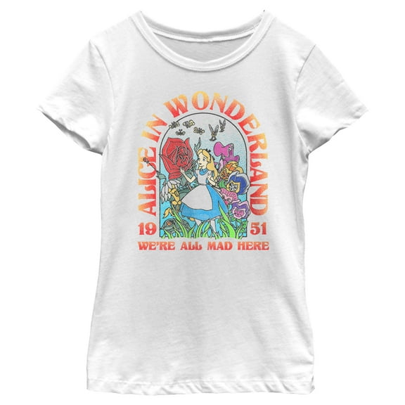 Girl's Alice in Wonderland Arching Title Graphic Tee White Medium