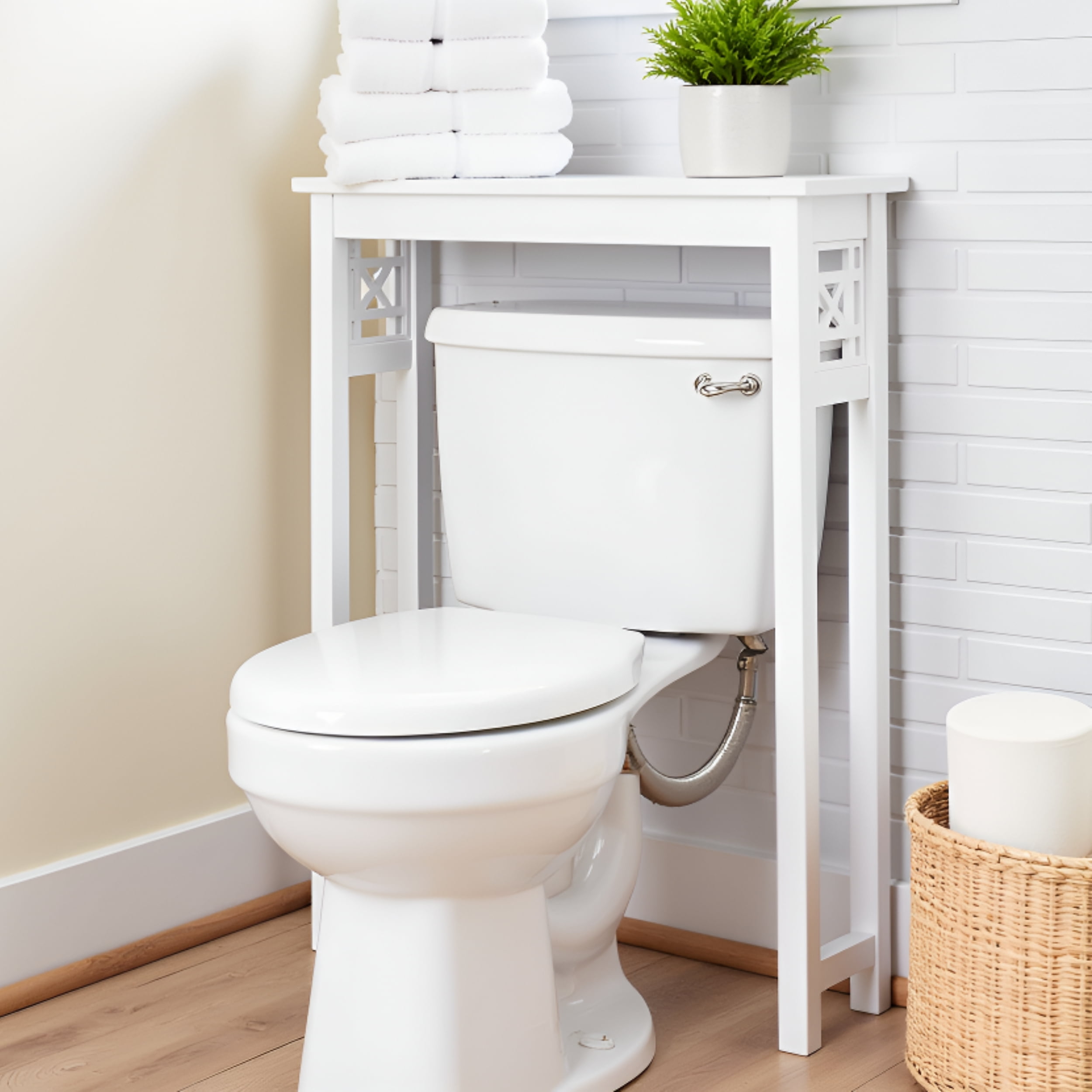 Alaterre Furniture Derby Over Toilet Storage Shelf, 27 in. W x 37 in. H, White, Space-Saving Bathroom Organizer with Fixed Shelf and Open Gridwork Design