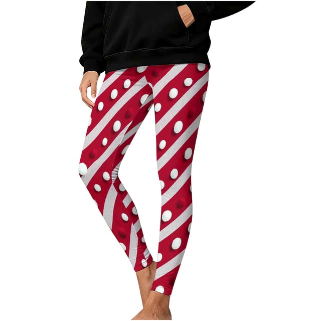 HAiming Legging de Noël Rayé pour Femmes Imprimé de Noël Taille Haute Extensible Yoga Course Entraînement Gym Collants