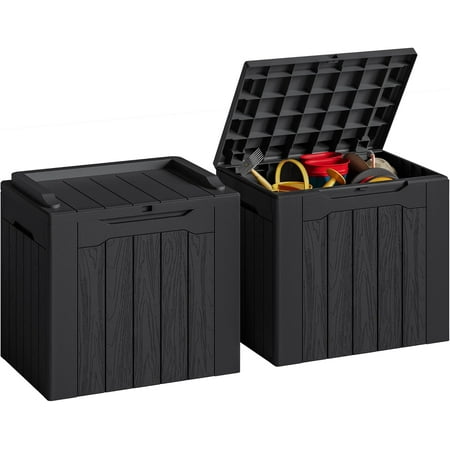 MorandiMal 31 Gallon Resin Deck Box Waterproof Indoor Outdoor Storage Boxes for Patio Furniture Cushions and Garden Tools (Black, 31gallon-2 Packs)