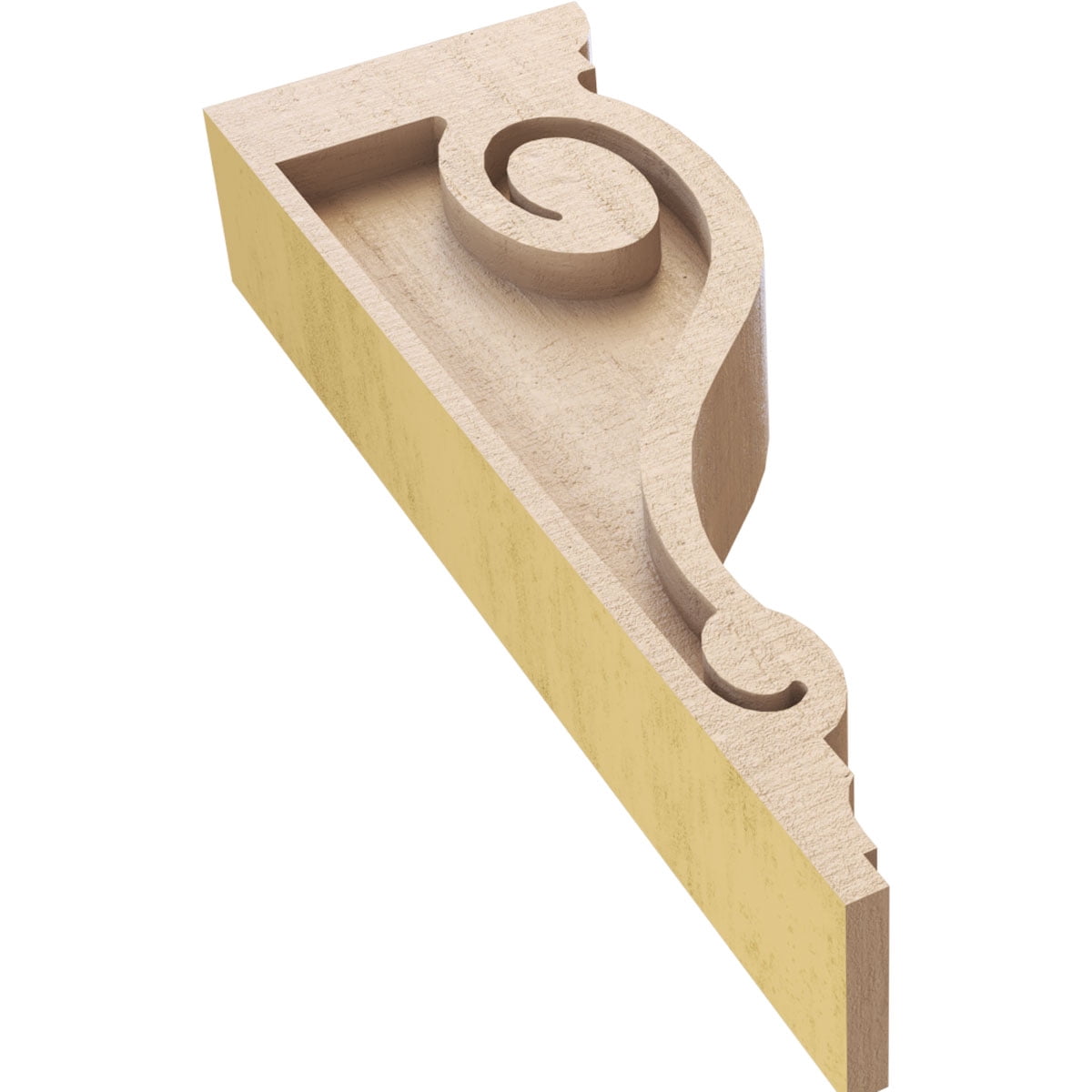 2"W x 4"D x 12"H Thin Scroll Rough Cedar Woodgrain TimberThane Corbel, Primed Tan