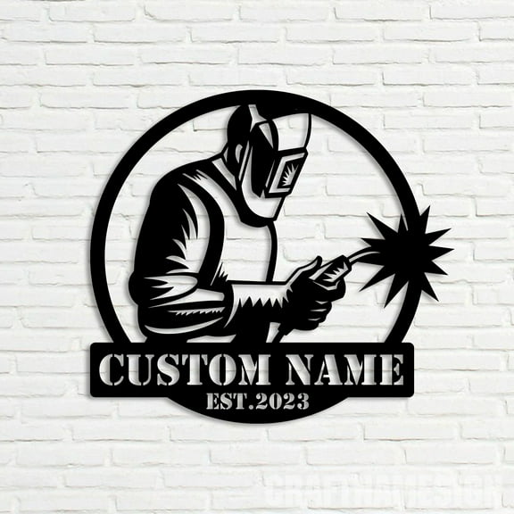 Craftnamesign Custom Welding Metal Wall Art LED Light, Personalized Welder Name Sign Home Decor