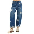 thumbnail image 3 of RISEN Mid Rise Ankle Length Relaxed Barrel Star Printed Jeans, 3 of 6
