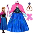 thumbnail image 2 of Disfraz de princesa Anna de Disney para niña, vestido de coronación, capa, traje de dibujos animados, disfraz de Halloween, fiesta de cumpleaños, vestido elegante, 2 of 5