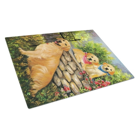

Carolines Treasures PPP3101LCB Golden Retriever At the Gate Glass Cutting Board Large 12H x 16W multicolor