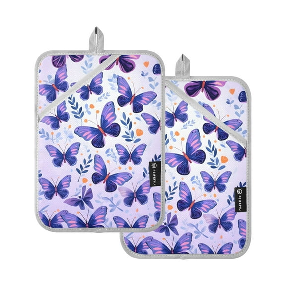 ALAZA Butterflies in Purple Pot Holders Set of 2 Heat Resistant Kitchen Oven Mitts
