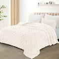 thumbnail image 3 of Exclusivo Mezcla Twin Size Flannel Fleece Blanket, Super Soft Warm Lightweight Checkered Pattern Blanket for All Seasons, Ivory, 60"x80", 3 of 8