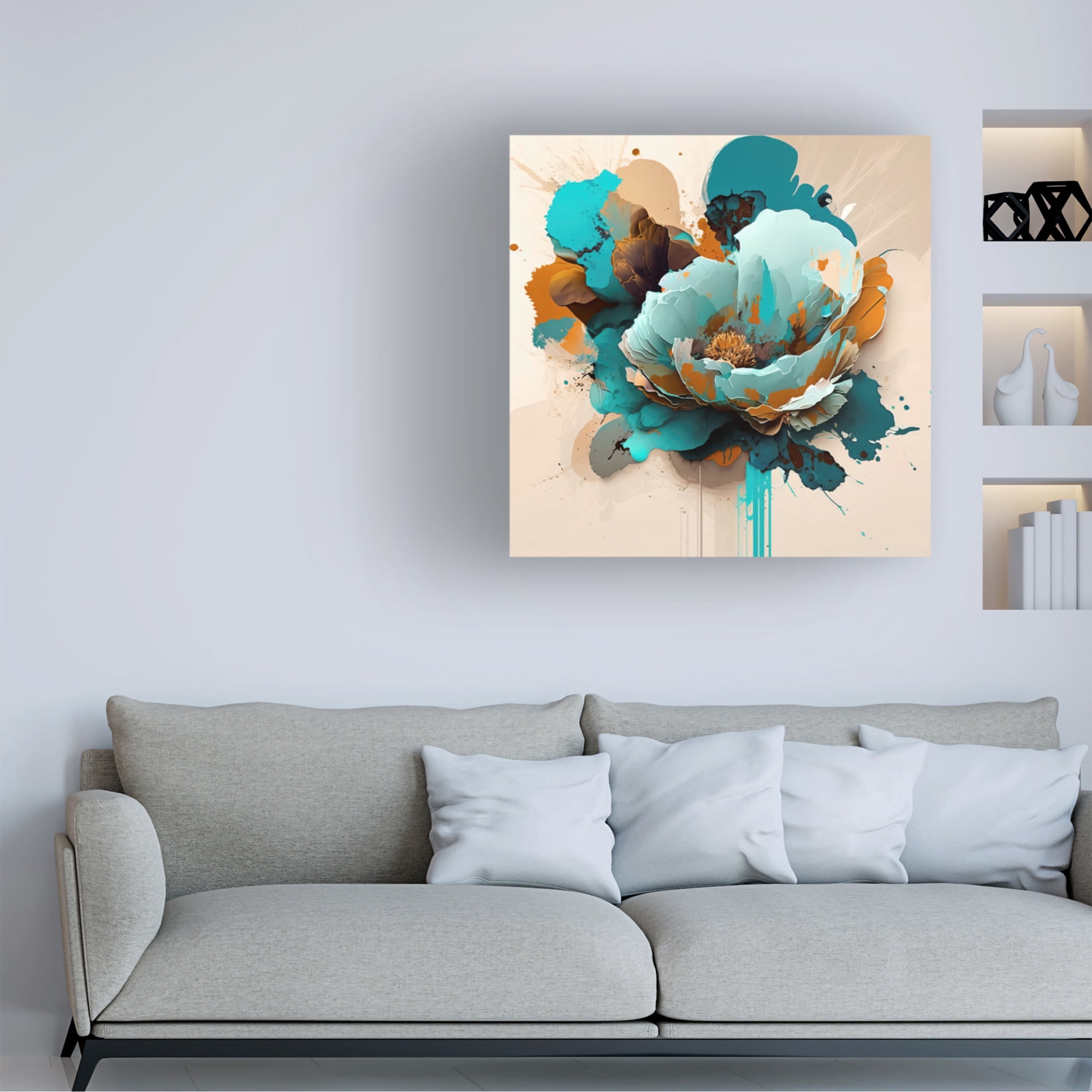 Canvas Wall Art - Ray Heere 'Oil Painting Expressive Flowers Blue 10' Wall Art for Living Room, Bedroom, or Office Décor by Trademark Fine Art - 24 x 24 Inches