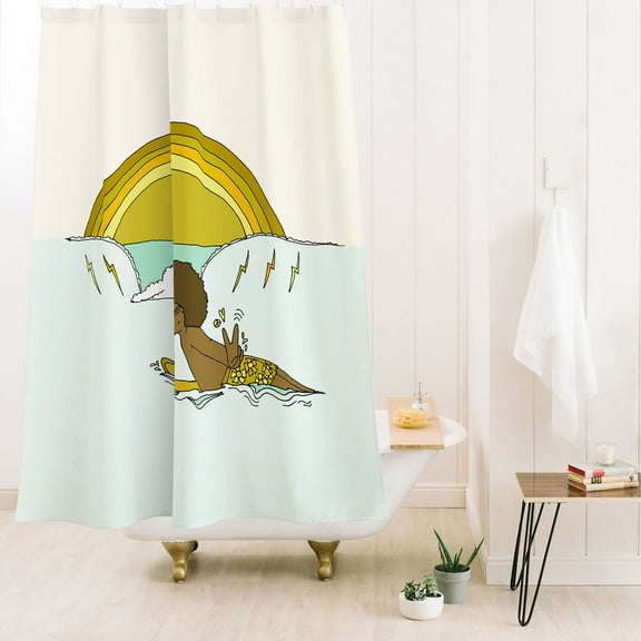 Society6 Surfy Birdy Buttons Kaluhiokalani 70S Surf Legend Shower Curtain 71" x 74"