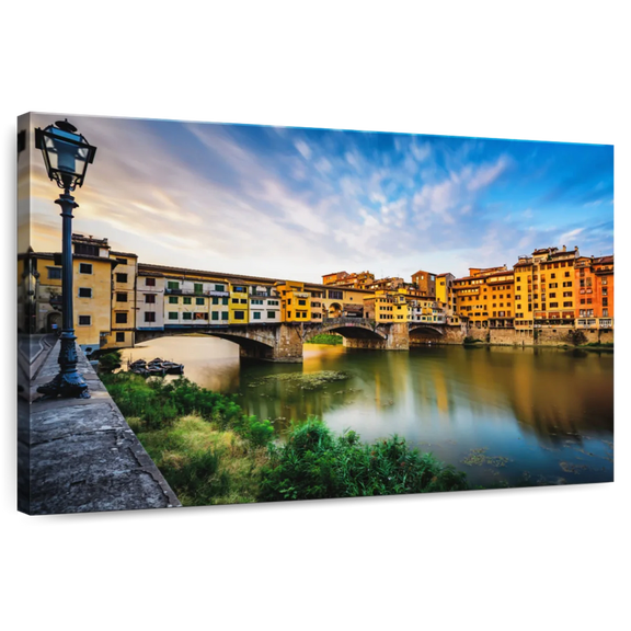 Elephant Stock Ponte Vecchio Riverscape Wall Art - Horizontal Canvas Wall Art - Lobby Wall Decor - Architecture Canvas - Blue And Green Decor - 12" x 8"