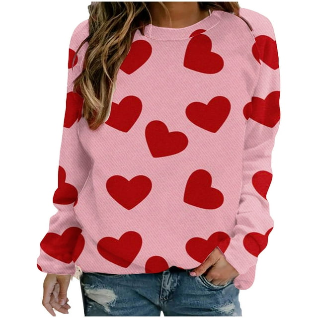 Birdeem Womens Printed Valentines Day Raglan Long Sleeved Casual Pullover Top Hoodie
