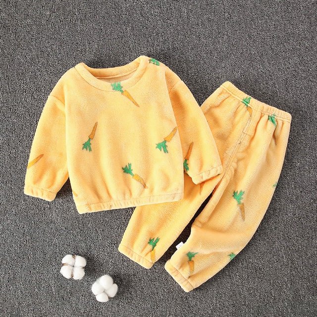 Pijamas para niños Ropa de otoño e invierno Pijamas de franela Pijamas gruesos con forro polar para niños Conjunto de ropa para el hogar