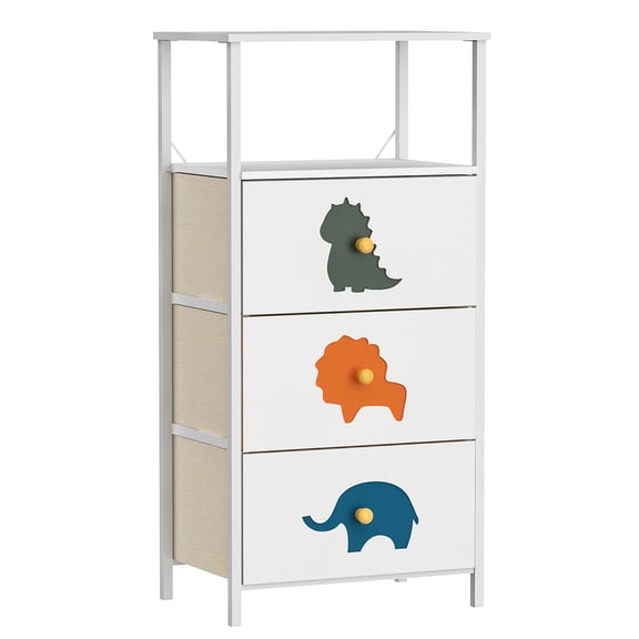FRAPOW 3 Drawer Dresser, Storage Organizer Dressers with Wood Top Sturdy Steel Frame Storage Organizer Unit, Kids Dresser with 3 Fabric Drawers Shelf, White