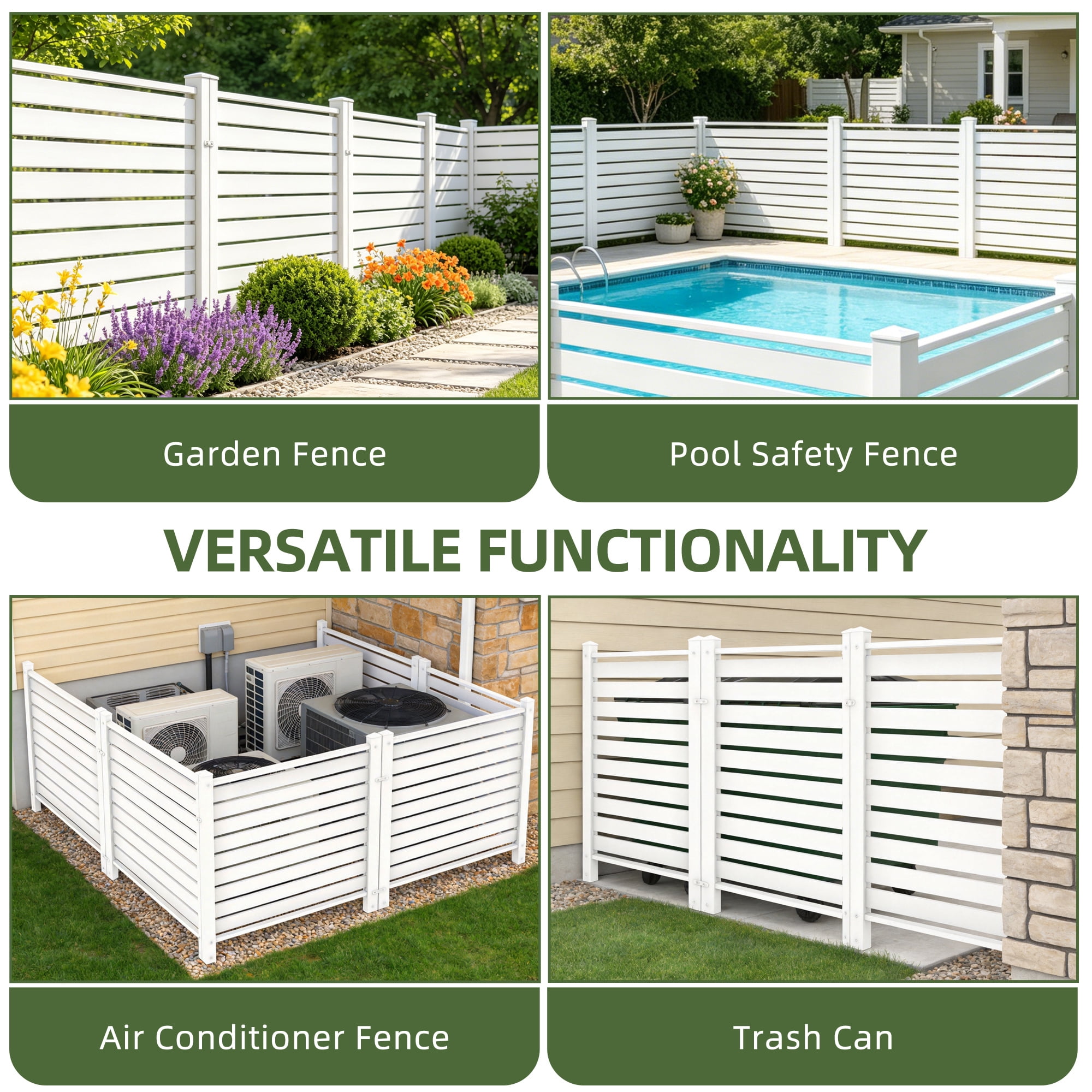 Uforic Air Conditioner Privacy Screen Fence, 44"W x 44"H 2 Panels Vinyl Outdoor Pool Equipment Trash Can Enclosure with Metal Stakes, White