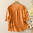 thumbnail image 5 of Aobny Orange Womens&nbsp;Tshirt Button Up Embroidered T-Shirt Elbow-Length V-Neck Tshirts for Women,L, 5 of 8