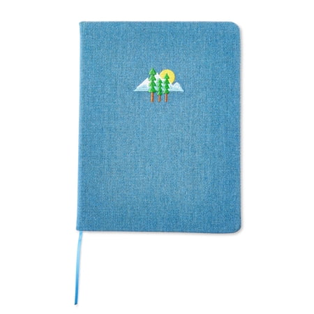 Pen+Gear Denim Journal with Ribbon Bookmark and Embroidered Mountain Design