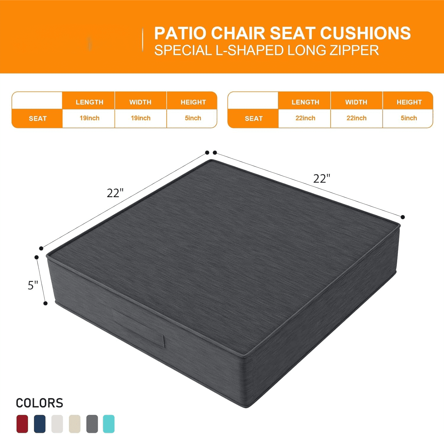 22 x 22 x5" Outdoor Chair Cushions Set of 2, Waterproof Outdoor Seat Cushions for Patio Furniture, Patio Chair Cushions with Handle and Ties, Square Outdoor Chair Pads,