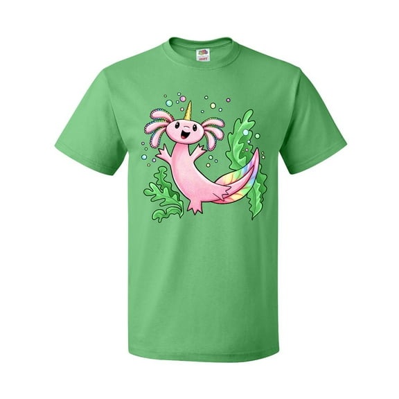 Inktastic Axolotl Unicorn with Rainbow Tail, Bubbles and Seaweed. T-Shirt