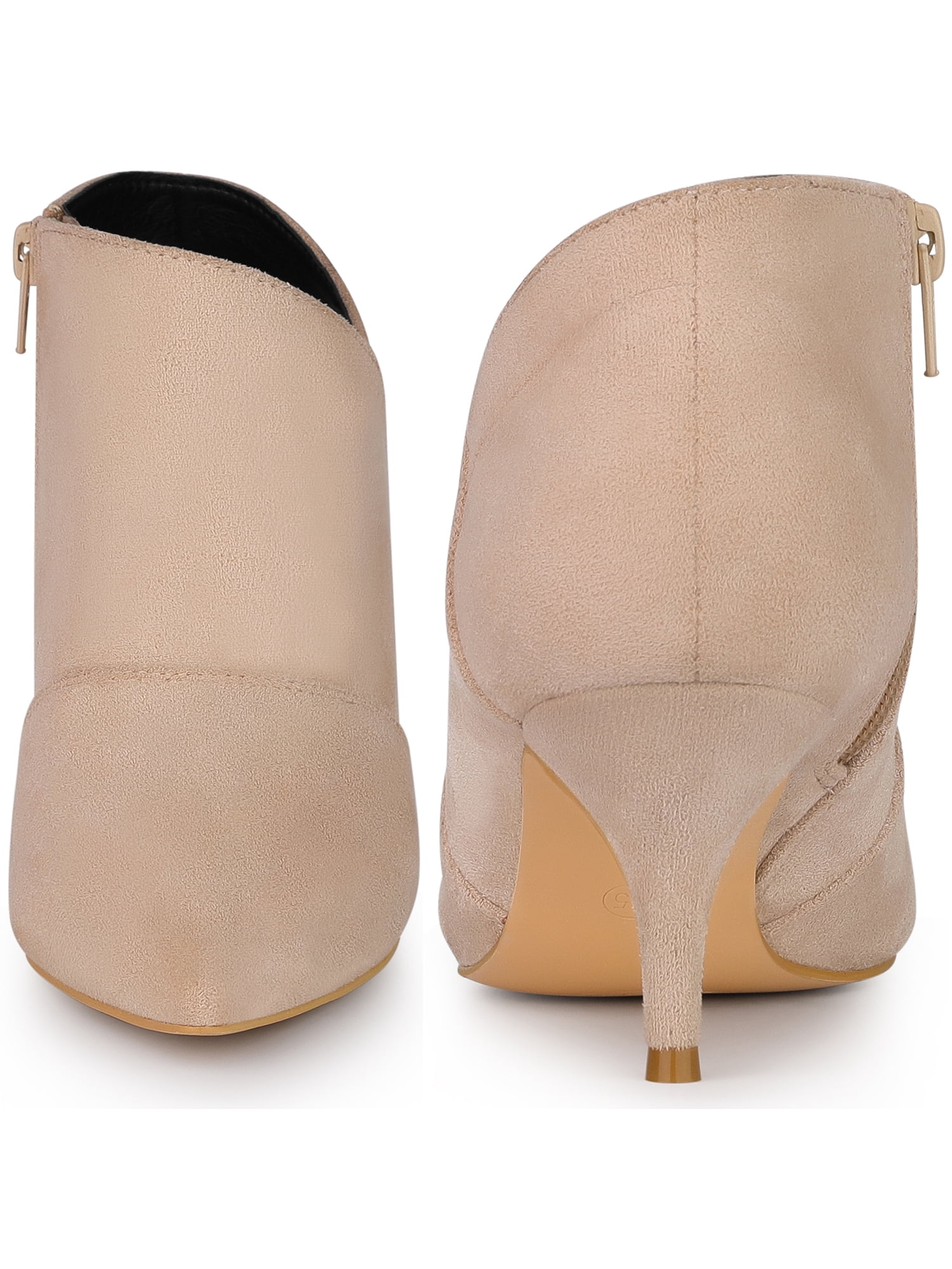 Unique Bargains Pointed Toe Cutout Kitten Heels Ankle Boots for Women Nude 7.5
