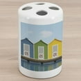 thumbnail image 1 of Landscape Ceramic Toothbrush Holder, Image of Colorful Beach Cabins on an Old Wooden Pier by Sea Summer Beach House, Decorative Versatile Countertop for Bathroom, 4.5" X 2.7", Multicolor, by Ambesonne, 1 of 4