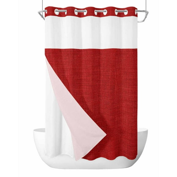 No Hook Shower Curtain with Snap in Liner,Red Watercolor Waterproof Bath Curtain Double Layers with See Through Top Window, Modern Minimalist Style Hotel Shower Curtains 36x72in