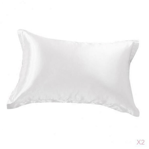 Funda de almohada de seda satinada de 2 piezas, funda de almohada King Queen, funda de almohada estándar 2 uds. Blanco