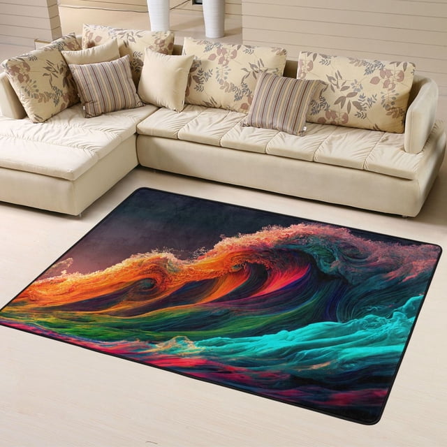 DouZhe Colorful Waves Pattern Area Rugs Non-Slip Machine Washable Floor Mat, Ocean Waves Style Carpet Doormat, 63 x 48 inches