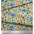 thumbnail image 3 of Soimoi Beige Cotton Cambric Fabric Dinosaurs & Leaves Kids Print Fabric by the Yard 56 Inch Wide, 3 of 3