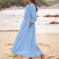 thumbnail image 4 of Adeawade Summer Dresses For Women Button Down Shirt Dress Long Sleeve Loose Fit Tunic With Collar Solid Color Maxi Dress Adorable Clothing L Blue, 4 of 6