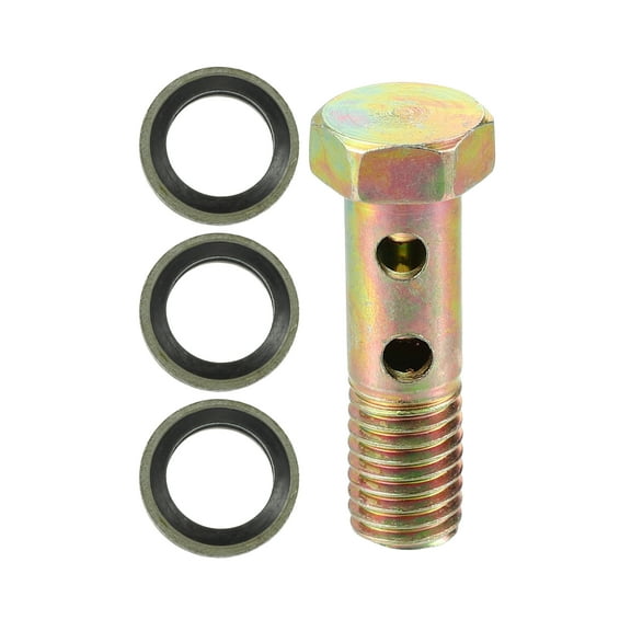 1 Set Car Double Banjo Bolt M10x1.5 Length 38mm Metric Thread Turbo Brake Line Fitting Adapter W/ Washer