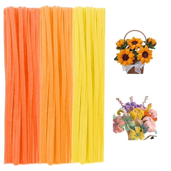 BESTSKY 300 Pieces Pipe Cleaners Chenille Stem, 3 Gradient Orange Yellow Pipe Cleaners Set for Fall Thanksgiving Pipe Cleaners DIY Arts Crafts Decorations, Chenille Stems Pipe Cleaners (Yellow)