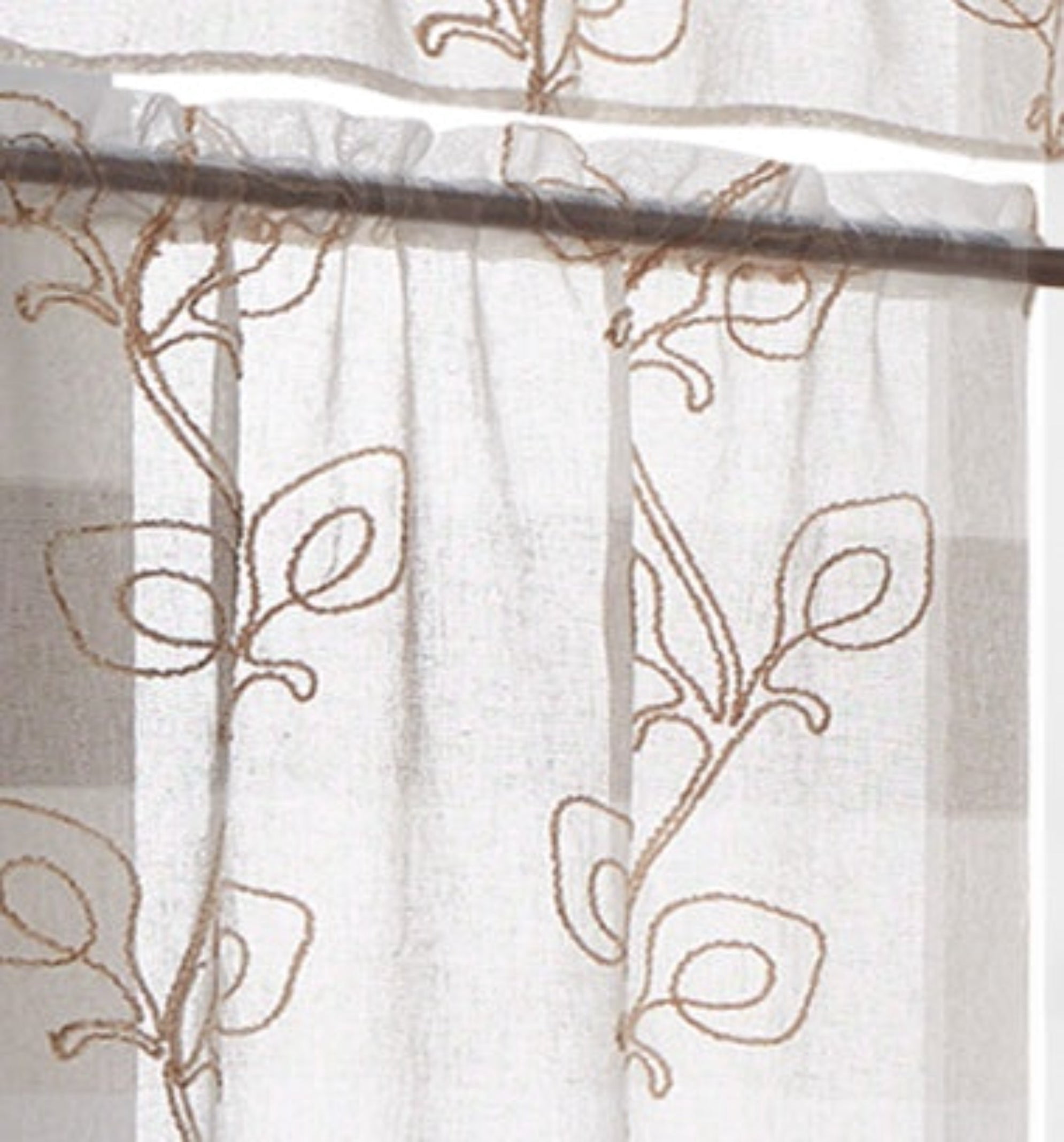 Dainty Home Silvia Linen Look Boho Ombre Gradient Light Filtering Fabric With 3D Floral Chenille Embroidered Textured Kitchen Curtain Set of 3, 1 Valance 52" x 18" and 2 Tiers 26" x 36" Each in Linen
