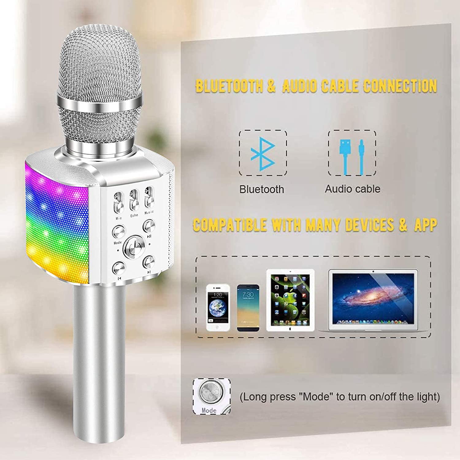Blow Microfono wireless PRM402 Karaoke bluetooth con radio FM, colore  silver - OFBA srl
